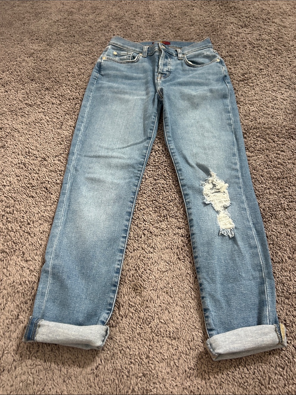 7 For All Mankind Light Blue Distressed Boyfriend Jeans